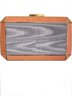 Anya Hindmarch Duke Stingray Moire Clutch Exotic Gold Tone Metal Satin Coral